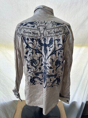 Vintage Fender Custom Shop Los Angeles Men's Beige LS Button Front Shirt XL Rock
